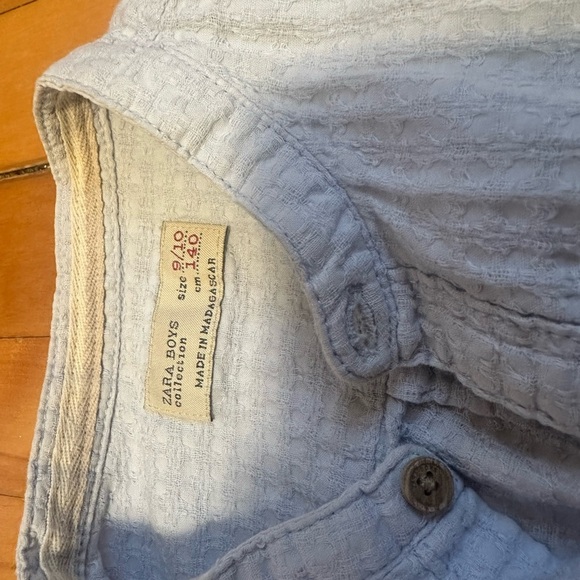 Zara Boys Mandarin Collar Light Blue Button-Up Shirt Size 9/10 - Picture 2 of 2